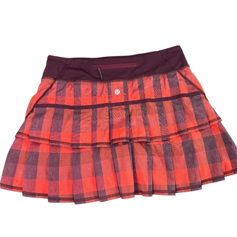 Lululemon Pace Rival Pleated Skort Buffalo Plaid Red Purple –Size M
